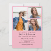 Invitation Coquette à la mode Bow rose 4 PHOTO Graduation Par (Dos)