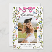 Invitation Coquette à la mode rose Bow 2 PHOTO Graduation Par (Devant)
