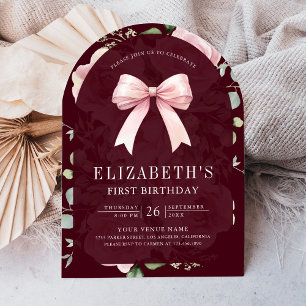 Invitation Coquette à nœud papillon floral rose pour premier