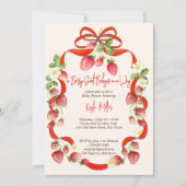 Invitation Coquette à ruban de fraise baby shower (Devant)