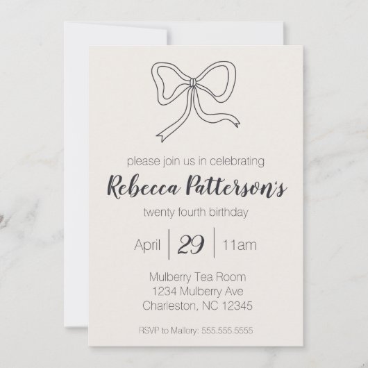 Invitation Coquette Aesthétique Black Bow Feminine Anniversai (Devant)