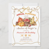 Invitation Coquette Apples Pumpkins and Bales of Hay birthday (Devant)