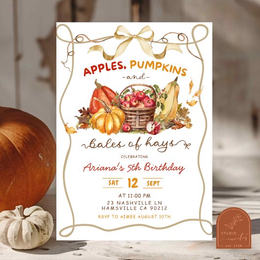Invitation Coquette Apples Pumpkins and Bales of Hay birthday