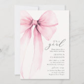 Invitation Coquette Aquarelle Grand Baby shower Bow Rose (Devant)