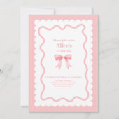 Invitation Coquette Aquarelle rose Bow 1er anniversaire (Devant)