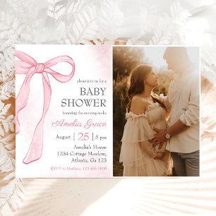Invitation Coquette Aquarelle rose mignon Baby shower Bow
