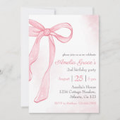 Invitation Coquette Aquarelle rose mignonne Bow 2e anniversai (Devant)