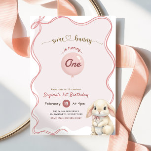 Invitation Coquette Arc Rose Lapin 1er Anniversaire