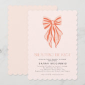 Invitation Coquette Attache la Fête des mariées de noeud rose (Devant / Derrière)