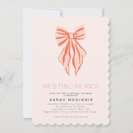 Invitation Coquette Attache la Fête des mariées de noeud rose (Devant)