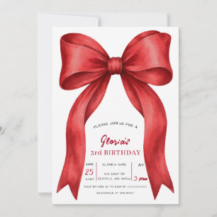 Invitation Coquette au Nœud Rouge pour Noël et Anniversaire