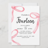 Invitation Coquette au ruban rose Fancy Bow 14th Girl Birthda (Devant)