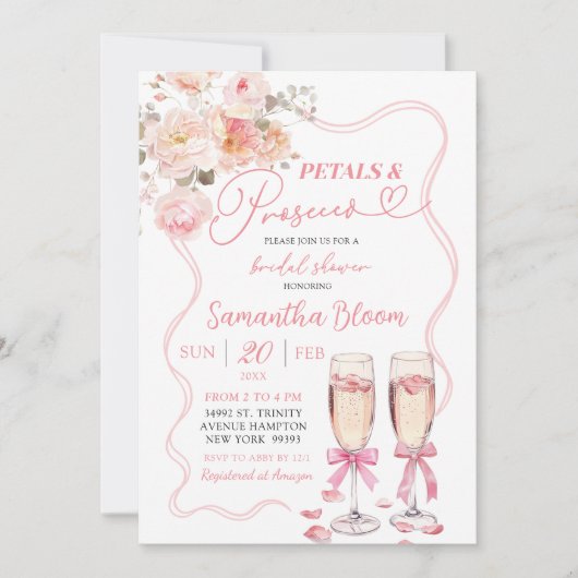 Invitation Coquette aux Pétales Roses et Prosecco (Devant)