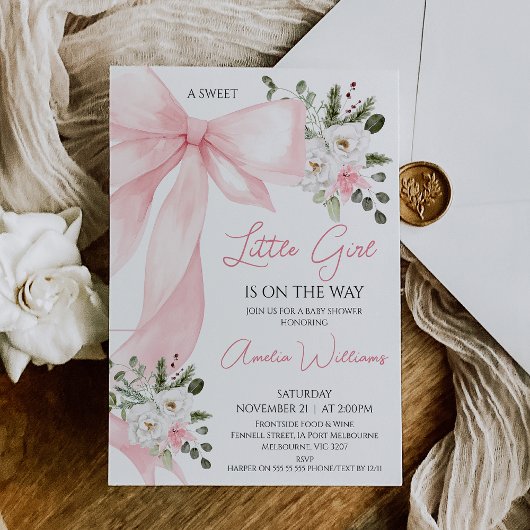 Invitation Coquette Baby shower de boue de fleurs d'hiver ros