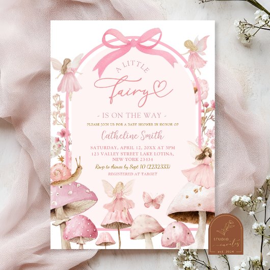 Invitation Coquette Baby shower de champignons poilus blanc e