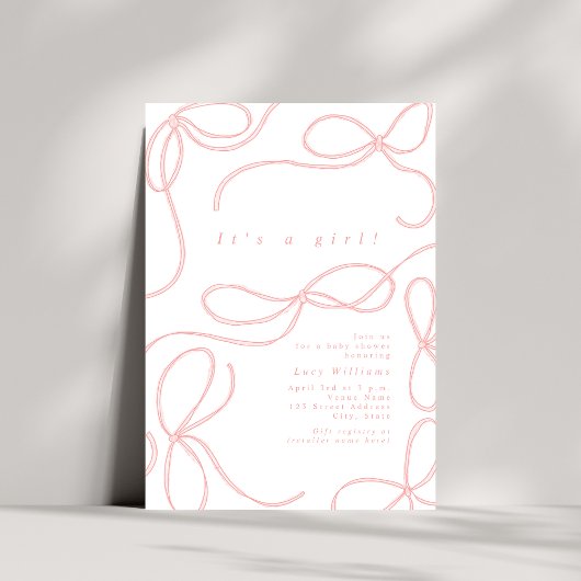 Invitation Coquette Baby shower fille de vaches roses délicat