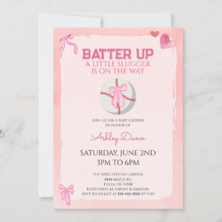 Invitation Coquette Baseball Fête de Naissance Bébé Ruban Ros