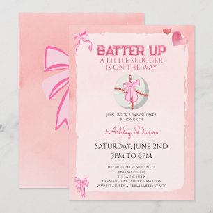 Invitation Coquette Baseball Fête de Naissance Bébé Ruban Ros