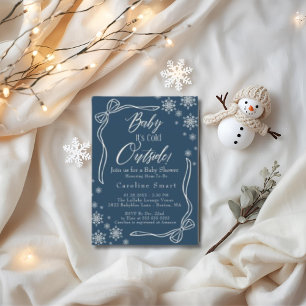Invitation Coquette Bébé il fait froid dehors bleu baby showe