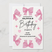 Invitation Coquette Birthday Invitation, Pink Bow Aesthetic  (Devant)