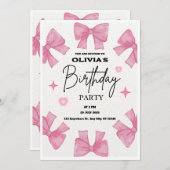 Invitation Coquette Birthday Invitation, Pink Bow Aesthetic  (Devant / Derrière)
