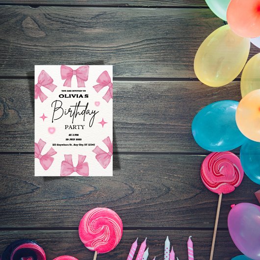 Invitation Coquette Birthday Invitation, Pink Bow Aesthetic 