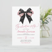 Invitation Coquette Black and Pink Bow Graduation Party (Debout devant)