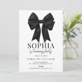 Invitation Coquette Black Bow Ribbon Adulte Anniversaire (Debout devant)