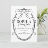 Invitation Coquette Black Bow Ribbon Frame Adulte Anniversair (Debout devant)