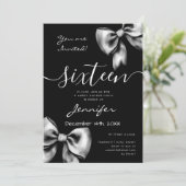 Invitation Coquette Black Bow Sweet 16 Anniversaire (Debout devant)