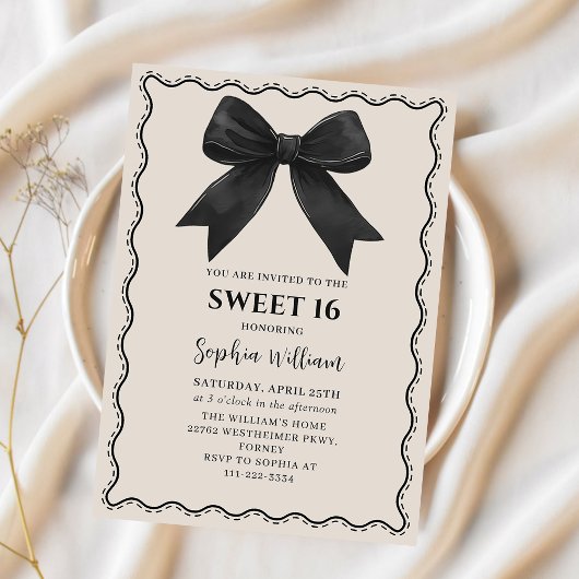 Invitation Coquette Black Bow Sweet 16 Anniversaire Invitatio