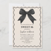 Invitation Coquette Black Bow Sweet 16 Anniversaire Invitatio (Devant)