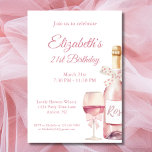 Invitation Coquette Blanc rose pâle et vin 21e anniversaire<br><div class="desc">Toast à 21 ans de fabuleux avec notre Coquette 21e anniversaire Invitation de fête! Ce design chic comprend une bouteille de vin rose clair et un verre à vin, tous deux ornés de charmantes arcs, captant l'essence de Balletcore Elegance et l'esthétique de la coquette. Préparez la scène pour une célébration...</div>