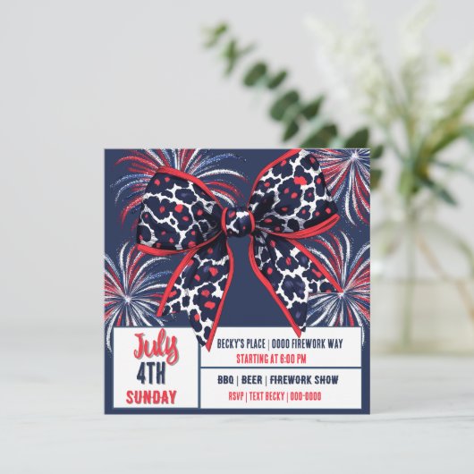 Invitation Coquette blanc rouge et bleu léopard (Debout devant)