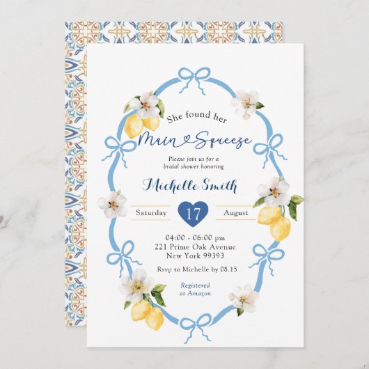 Invitation Coquette bleue Bow Citron bleu Squeeze principal (Devant / Derrière)