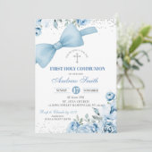 Invitation Coquette Bleue Bow Première Communion Sainte (Debout devant)