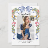 Invitation Coquette Bleue tendance 4 PHOTO Graduation Party (Devant)