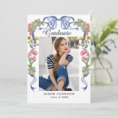 Invitation Coquette Bleue tendance 4 PHOTO Graduation Party (Debout devant)