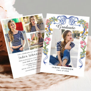 Invitation Coquette Bleue tendance 4 PHOTO Graduation Party