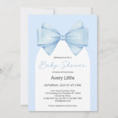 Invitation Coquette Blue Bow Moderne Baby shower garçon (Devant)