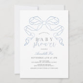 Invitation Coquette Blue Bow/Ribbon Boy Baby shower (Devant)