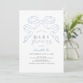 Invitation Coquette Blue Bow/Ribbon Boy Baby shower (Debout devant)