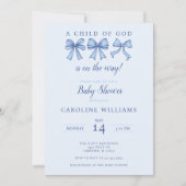 Invitation Coquette Blue Bows chrétien enfant de Dieu garçon (Devant)