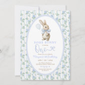 Invitation Coquette Blue Bunny Lapin Vintage 1er Anniversaire (Devant)