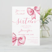 Invitation Coquette Blush Pink Bow Sweet 16 Anniversaire (Debout devant)