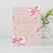 Invitation Coquette Blush Pink Bow Sweet 16 Partie Champagne (Debout devant)
