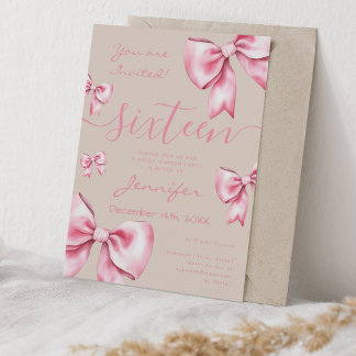 Invitation Coquette Blush Pink Bow Sweet 16 Partie Champagne