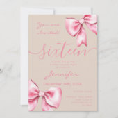 Invitation Coquette Blush Pink Bow Sweet 16 Partie Champagne (Devant)