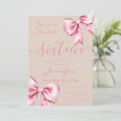 Invitation Coquette Blush Pink Bow Sweet 16 Partie Champagne (Debout devant)