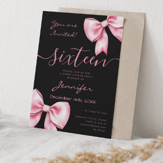 Invitation Coquette Blush Pink Bow Sweet 16 Party Noir